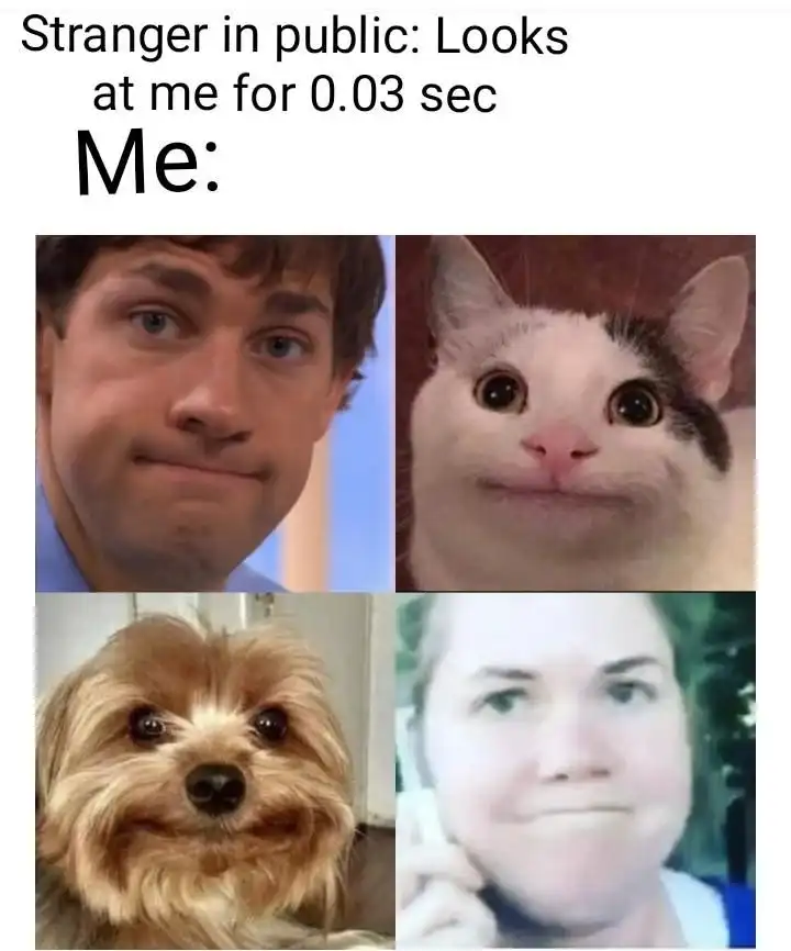 Public stranger stare meme awkward forced grin