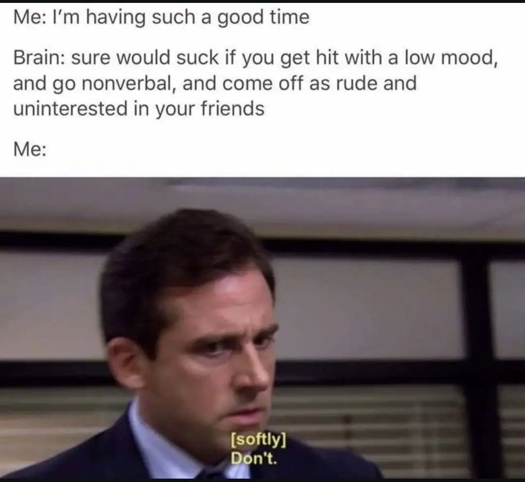 Bad intrusive thought meme Michael Scott softly says don't