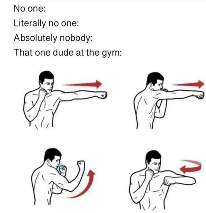 Gym guy meme doing wrong boxing moves