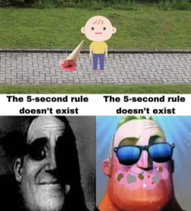 Dropped ice cream meme ignoring 5-second rule