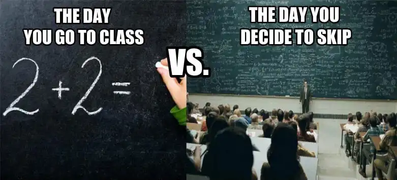 Skip vs Attend Class meme funny student vibe