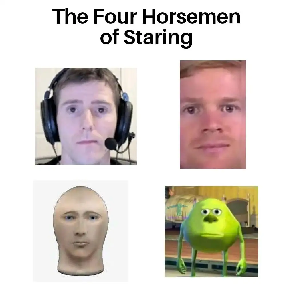 Four horsemen of staring meme four characters staring