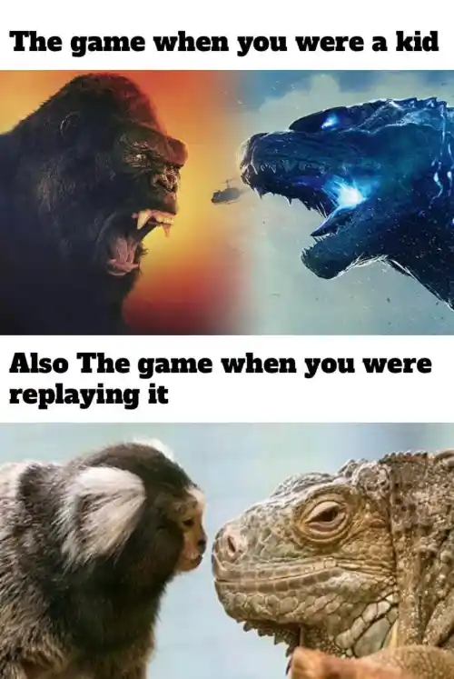 Godzilla vs kong meme childhood game vs replaying it
