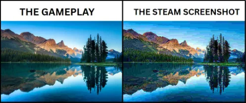 Gameplay vs Steam Screenshot meme showing downgrade
