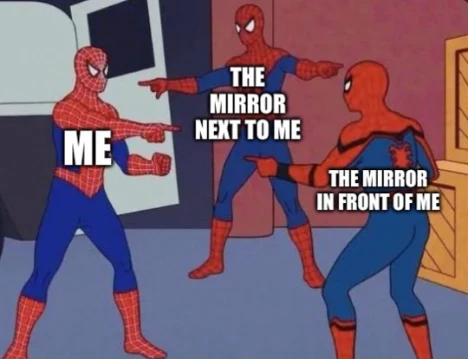 Three spidermen pointing at each other meme