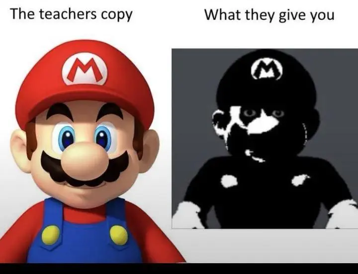 Mario bad photocopy meme teacher handout