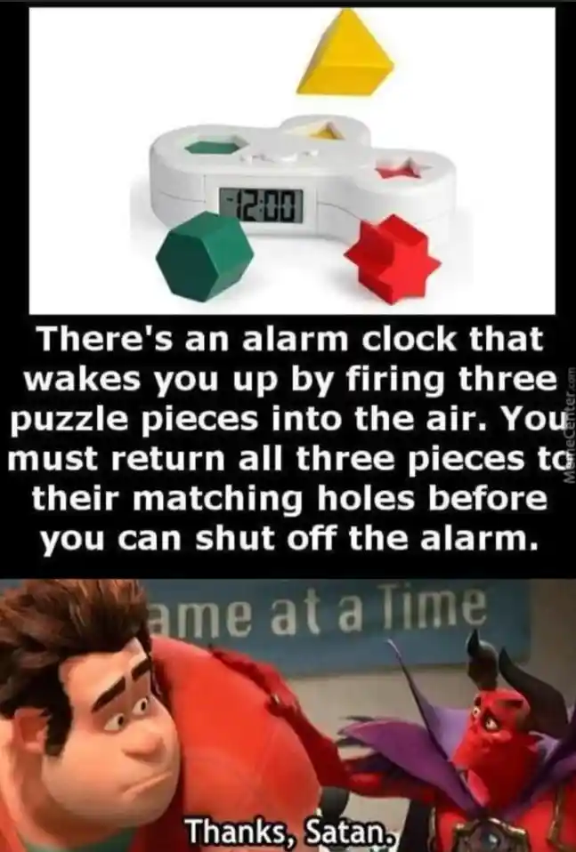 Puzzle alarm clock meme thanks Satan