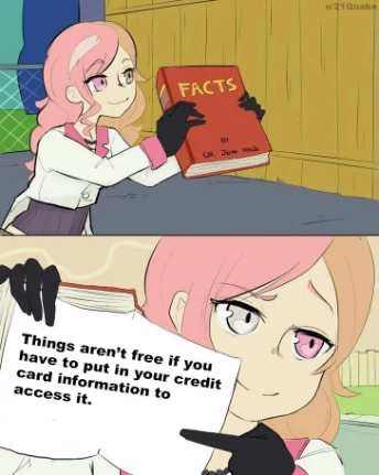 Facts Book meme pointing out non-free service fact