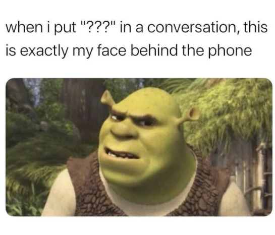 Shrek meme confused face behind phone
