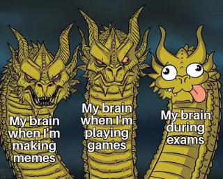 Three-headed dragon meme dumb at exams
