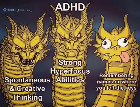 Three-headed dragon meme contrasts ADHD traits