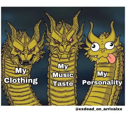 Three-headed dragon meme shows taste vs goofy personality