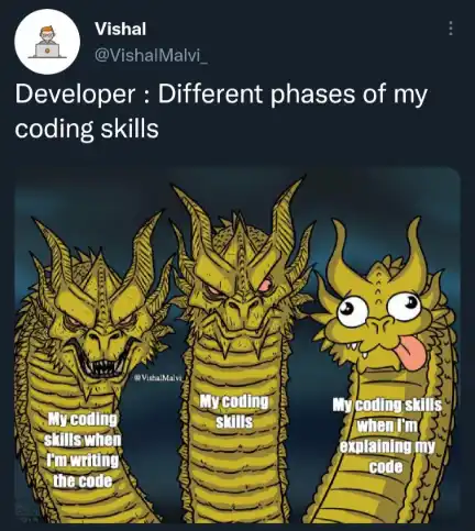Three-headed dragon meme dev coding diff