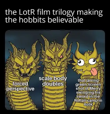 Three-headed dragon meme mocking LotR film flaws
