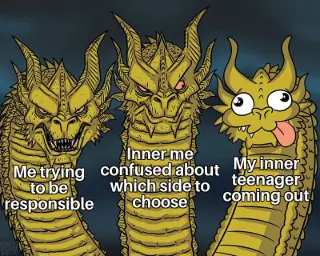 Three-headed dragon meme confused by inner teen coming out