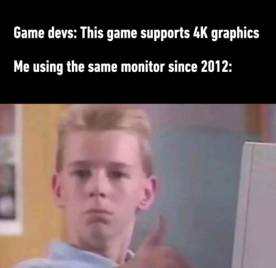 Thumbs up kid meme likes 4K on 2012 monitor