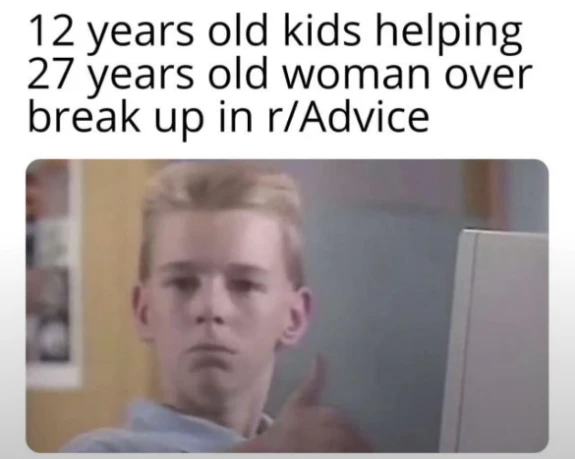 Thumbs up kid meme approves teen breakup help