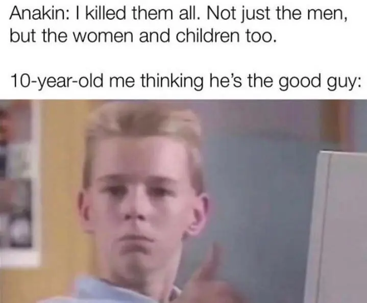 Thumbs up kid meme approves Anakin as hero