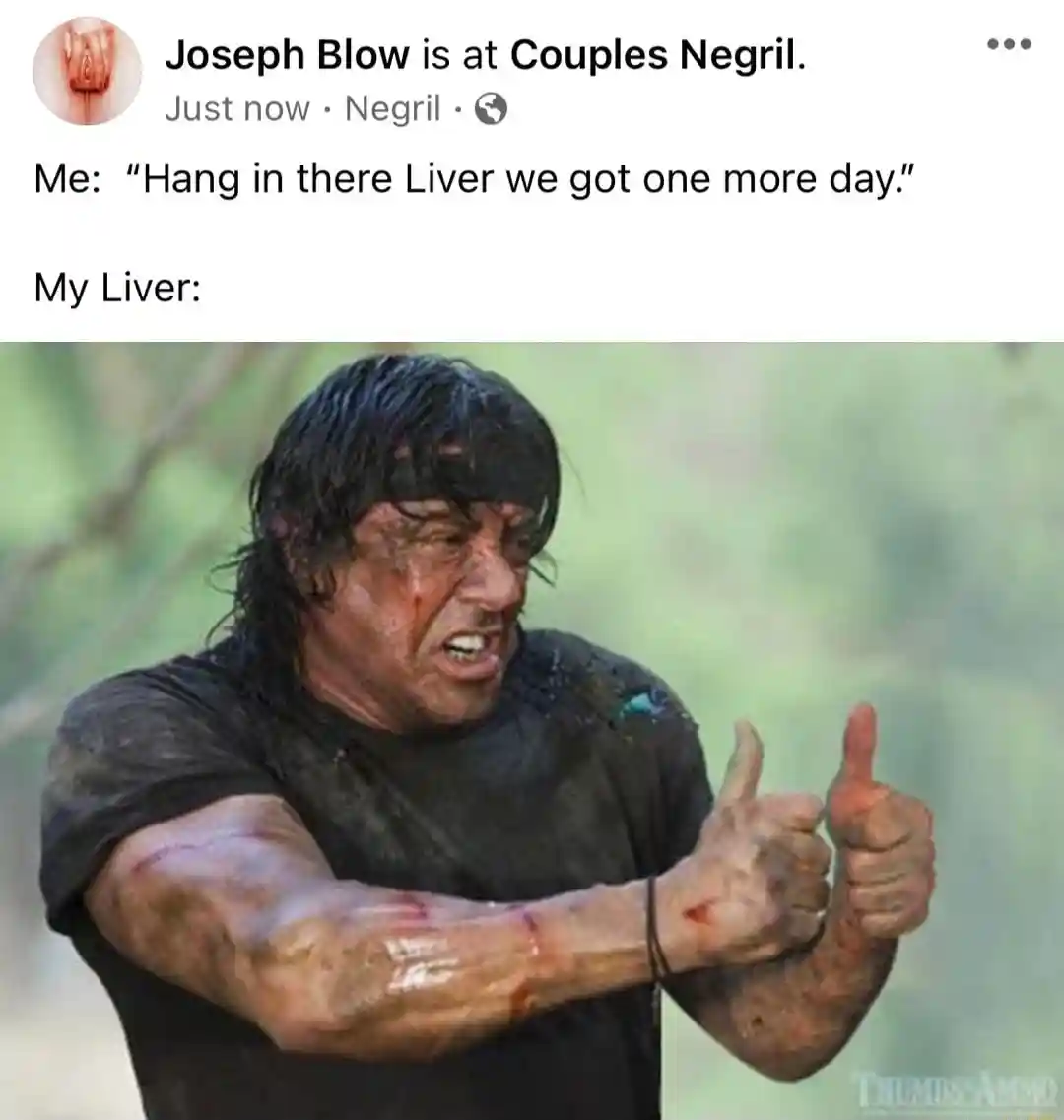 Thumbs up rambo meme tired liver thumbs up