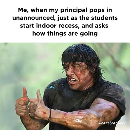 Thumbs up rambo meme teacher meets unannounced principal