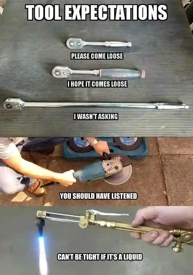 Tool expectation meme using escalating force