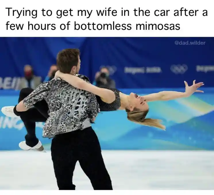 Drunk wife mimosas meme carried to car