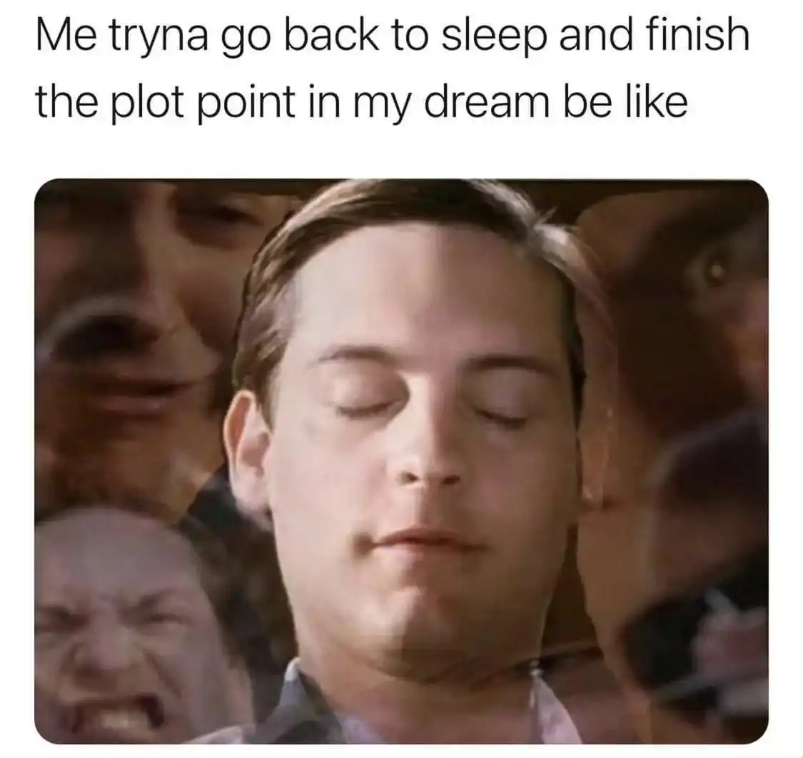 Finish dream plot meme, trying to fall asleep