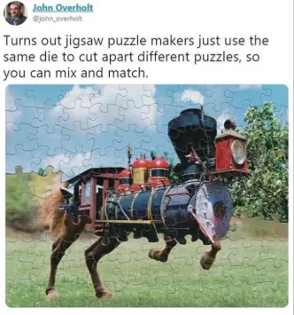 Mixed jigsaw puzzle meme horse train hybrid