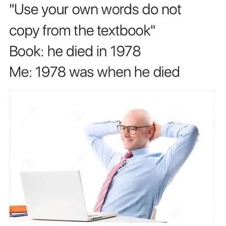 Reword textbook meme smug man hands behind head