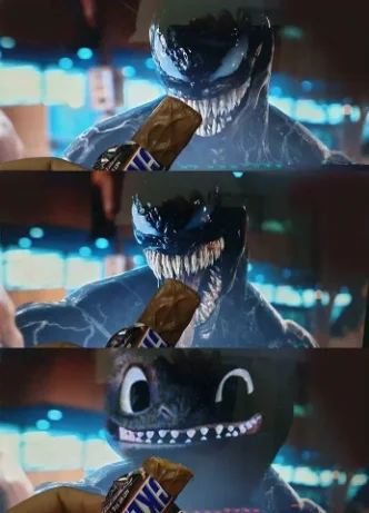 Venom eating snickers meme funny face change