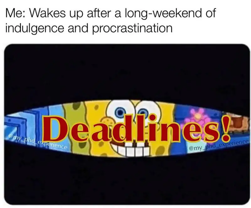 Spongebob deadlines meme after lazy weekend