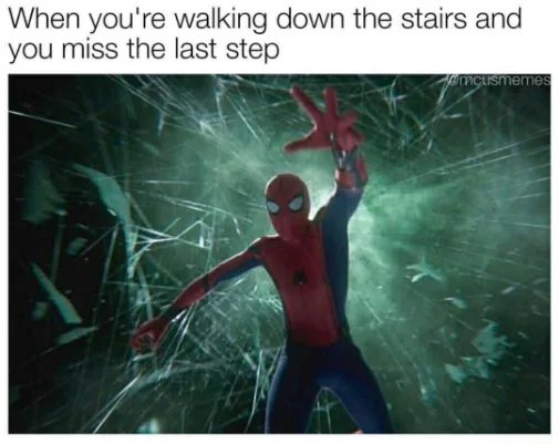 Spider-Man meme flailing over missed step