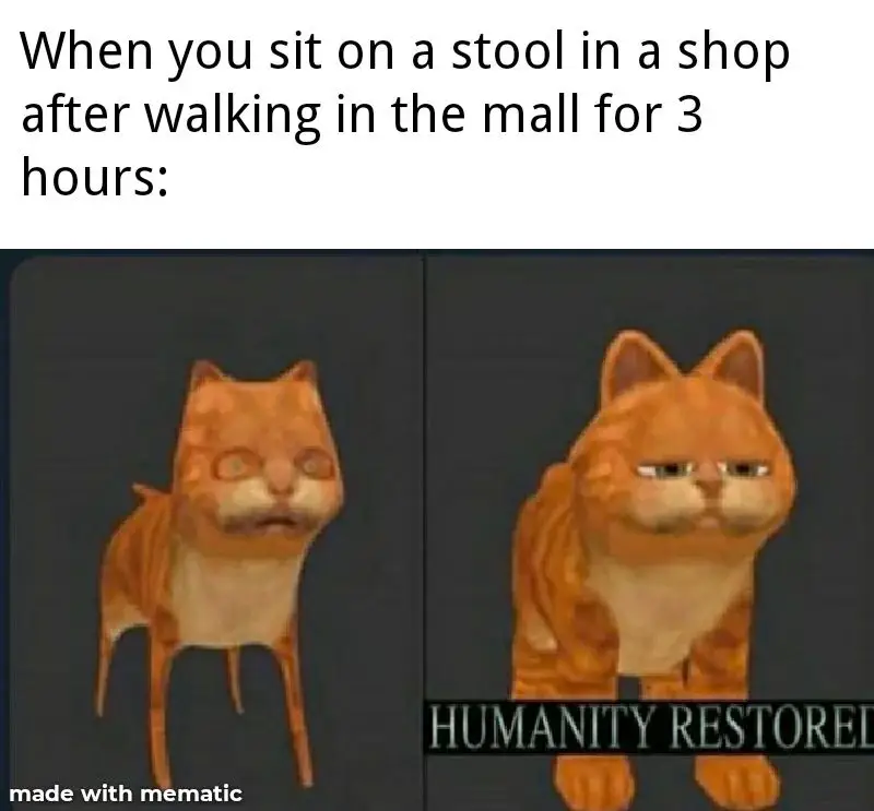 Mall walk stool rest meme humanity restored