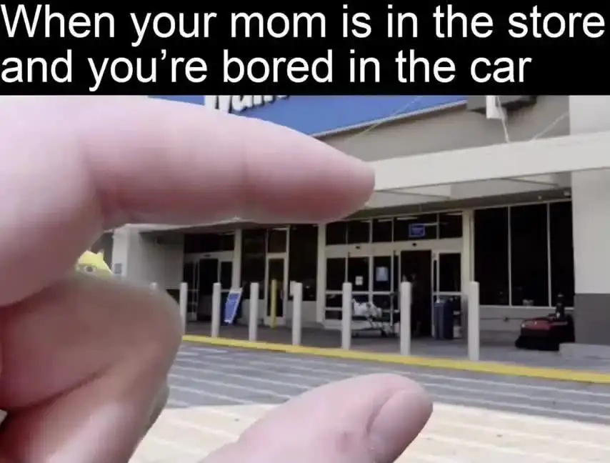 Bored kid in car meme waiting for mom