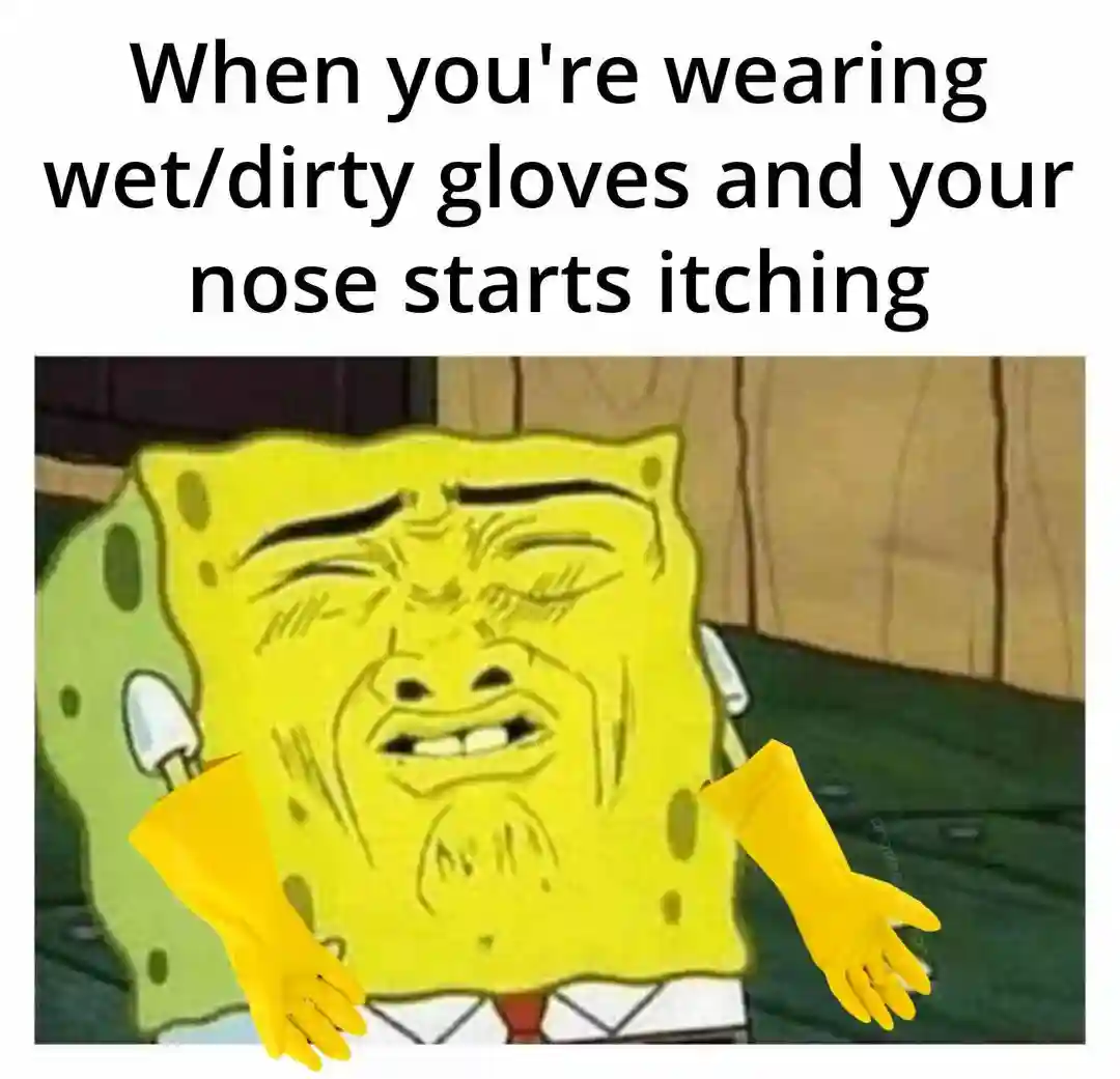 Spongebob wet dirty gloves meme itchy nose