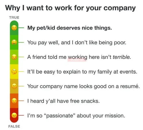 Job Interview Meme showing true motives