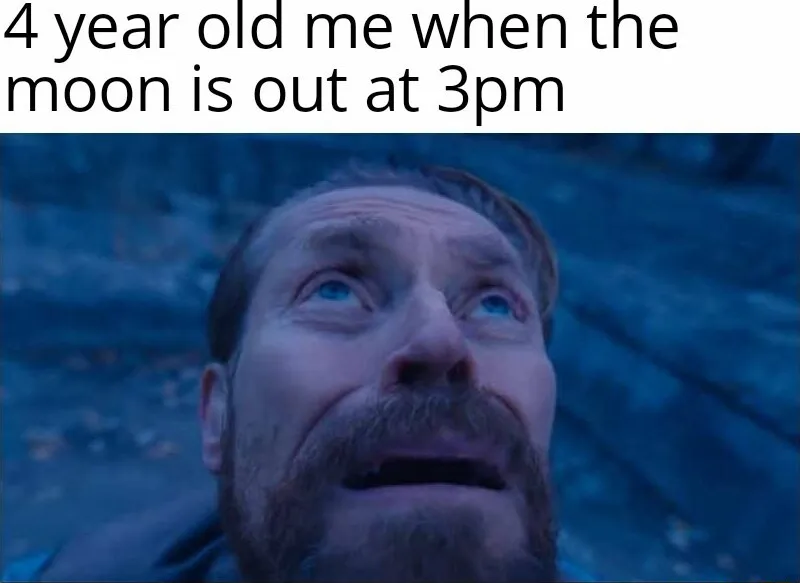Willem dafoe looking up meme looking at moon at 3pm