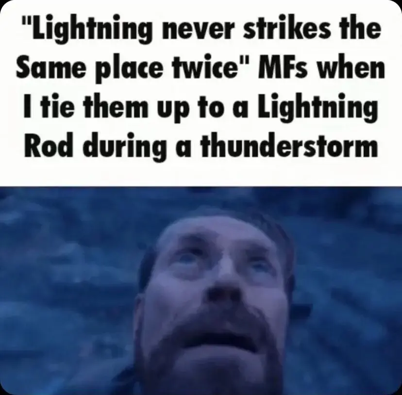 Willem dafoe looking up meme tied to lightning rod