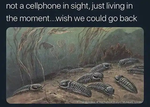 Trilobites meme no phones living in moment