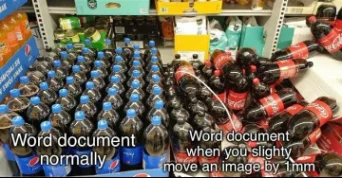Word layout meme, messy after 1mm image shift