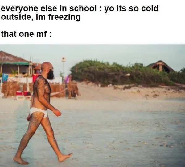 That one mf meme walking on beach chill