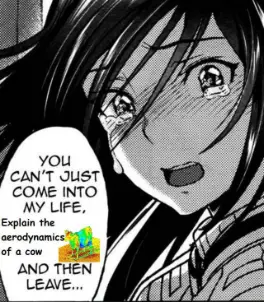 Cow aerodynamics meme crying girl won't let go