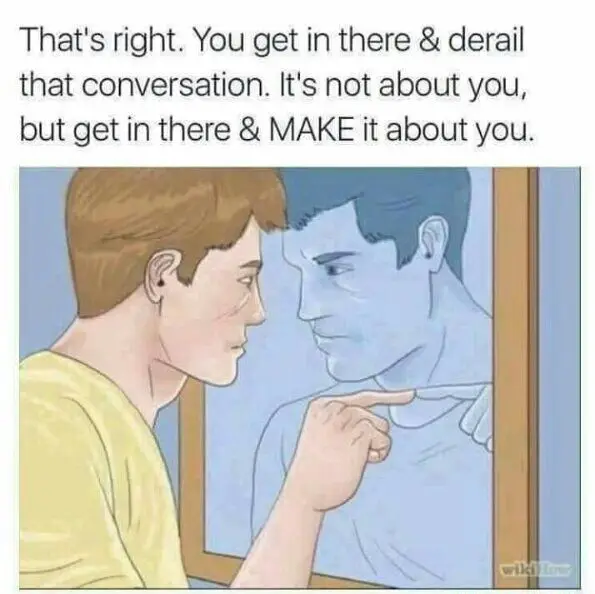 Man motivating self to derail conversation meme