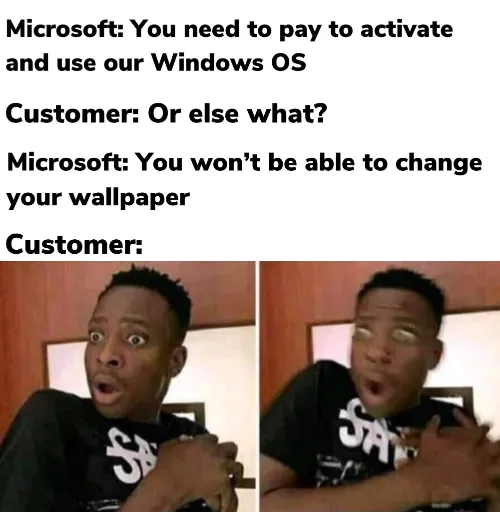Windows os meme user shocked by wallpaper ban