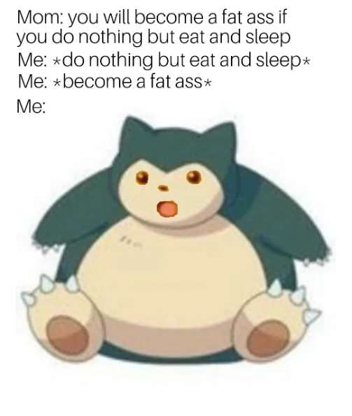 Snorlax meme after eating sleeping becomes fat