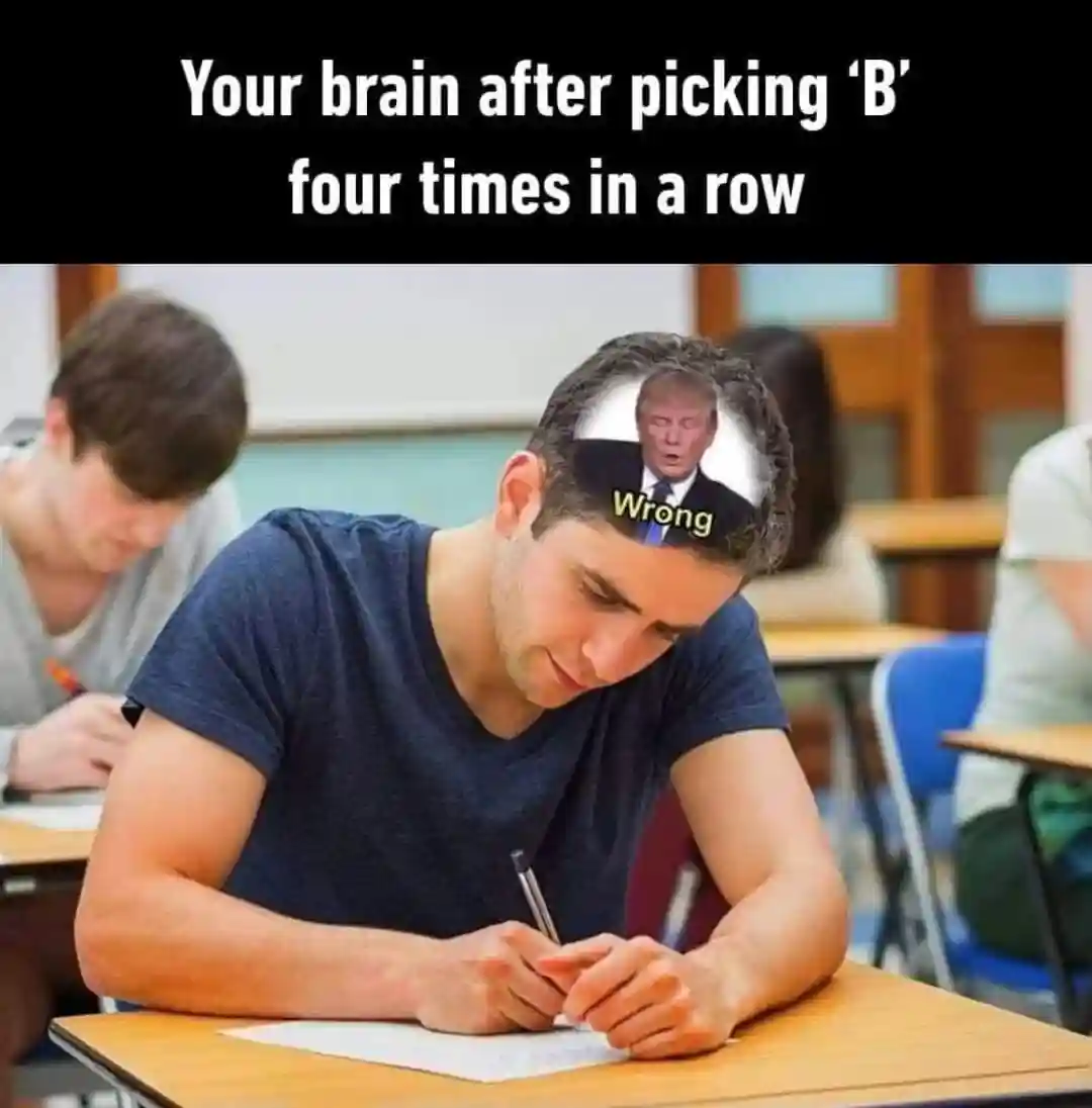 Exam picking B four times wrong meme
