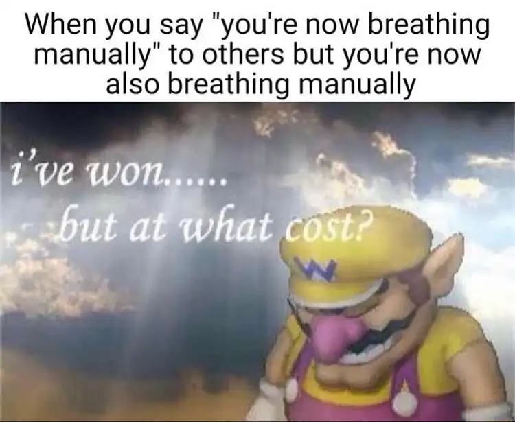 Wario manual breathing meme at what cost