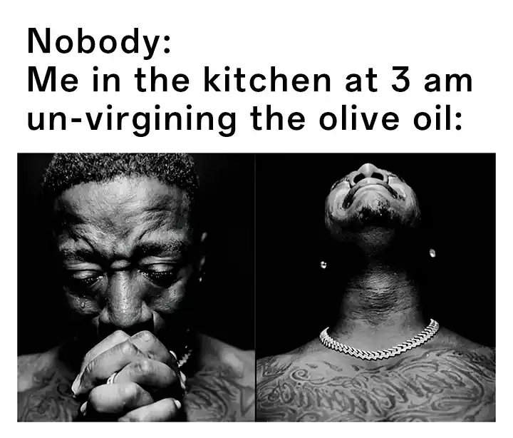 Yung joc crying meme praying over olive oil at 3 am